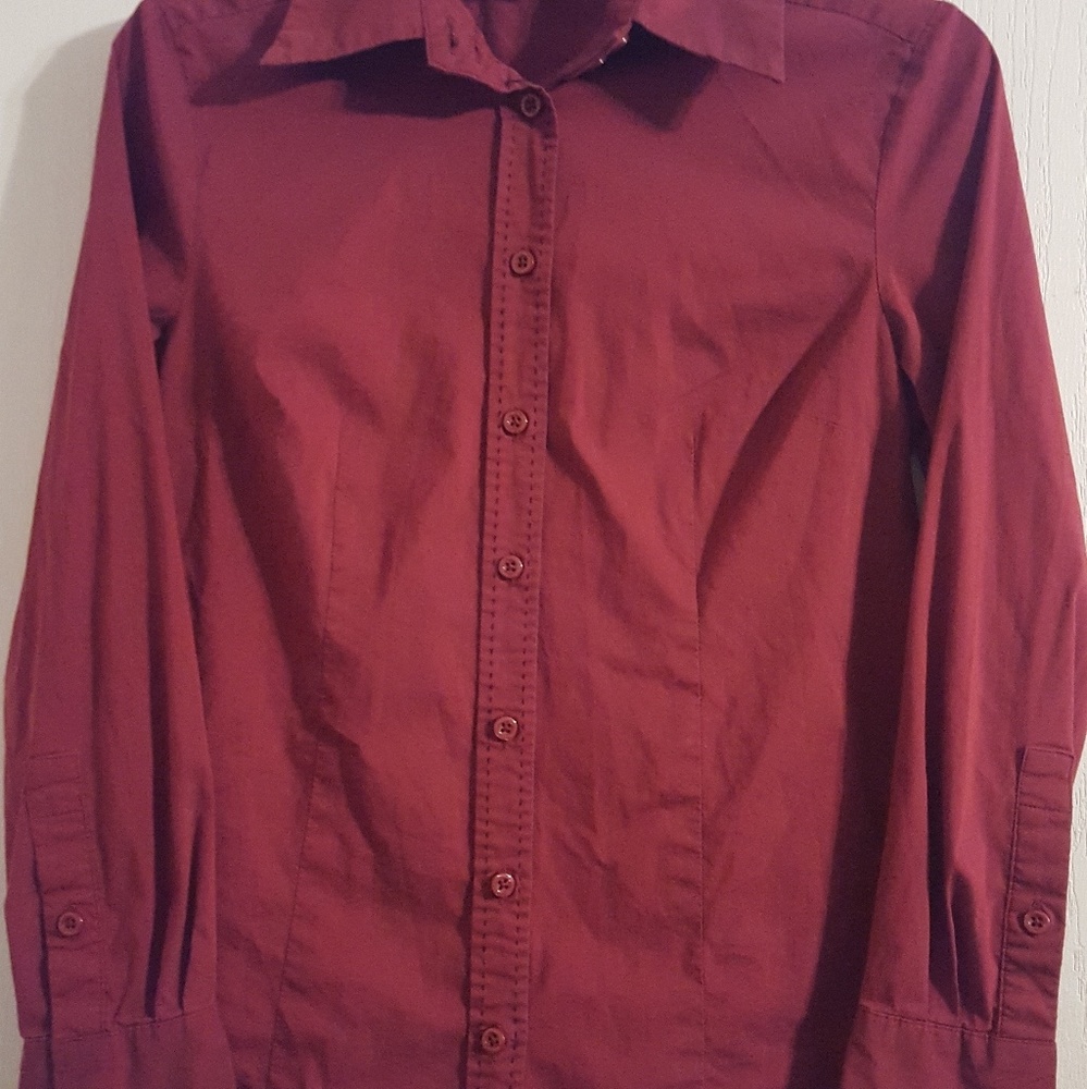 Dark Red Button Down Blouse